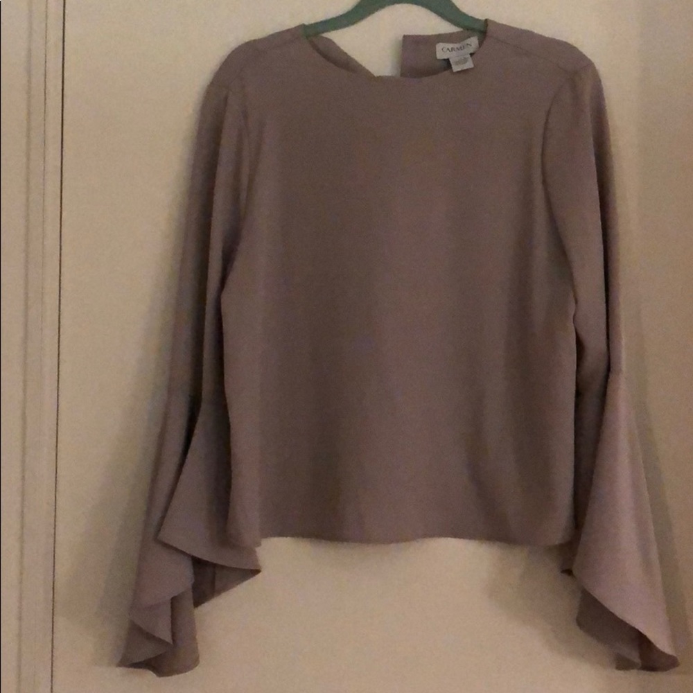 Tan trumpet sleeve blouse